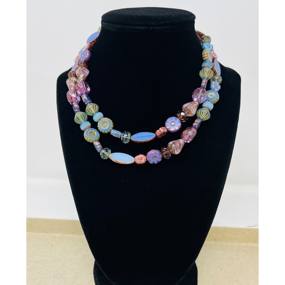 Holly Yashi Bohemian Glass Bead Necklace Blue Purple Pink Sterling Silver 925
